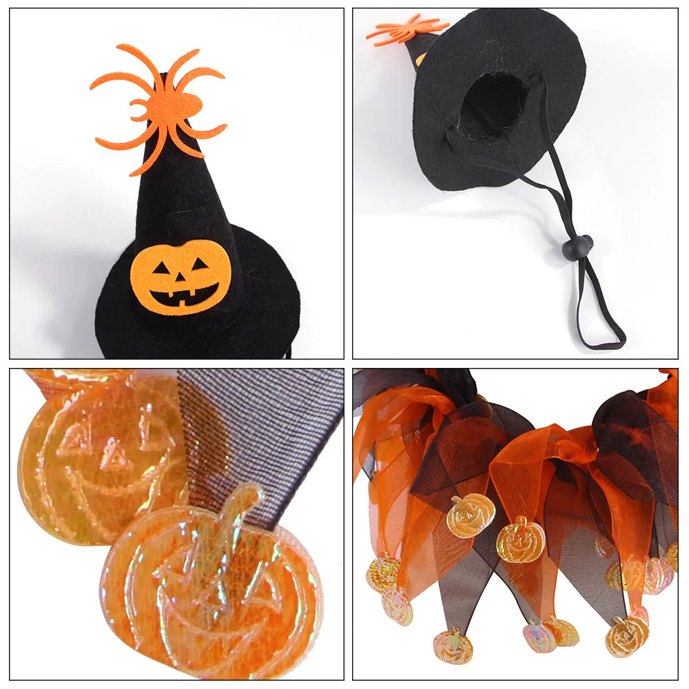 1 Set Halloween Christmas Set Cat Costumes Pumpkin Cute Cat Hat Scarf Clothes for Small Dogs Pet Cosplay Prop