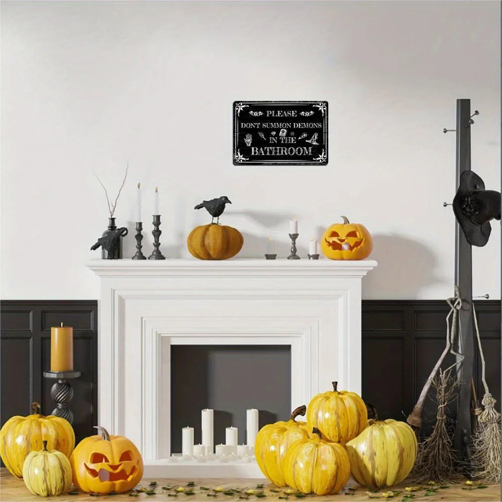 Vintage Gothic Metal Sign - "Please Do Not Summon the Devil in the Bathroom" - Multi-Purpose, Electricity-Free