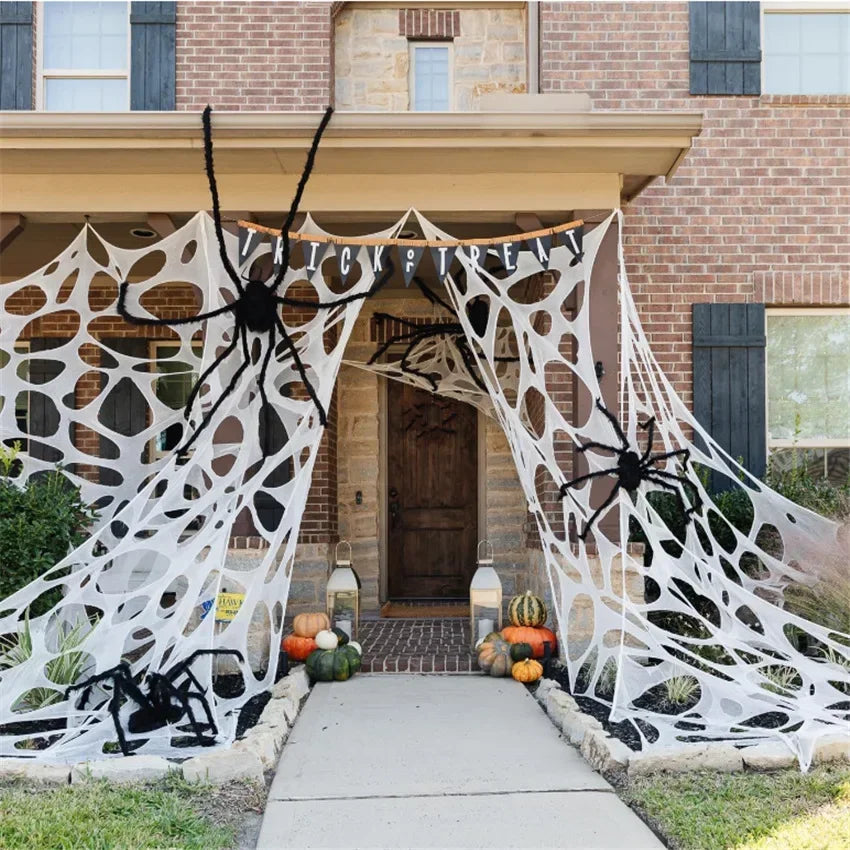 Giant Stretchy Spider Web Halloween Decor 20ft Cobweb Netting Outdoor Scary Indoor Haunt Reusable Creepy Party Must Have