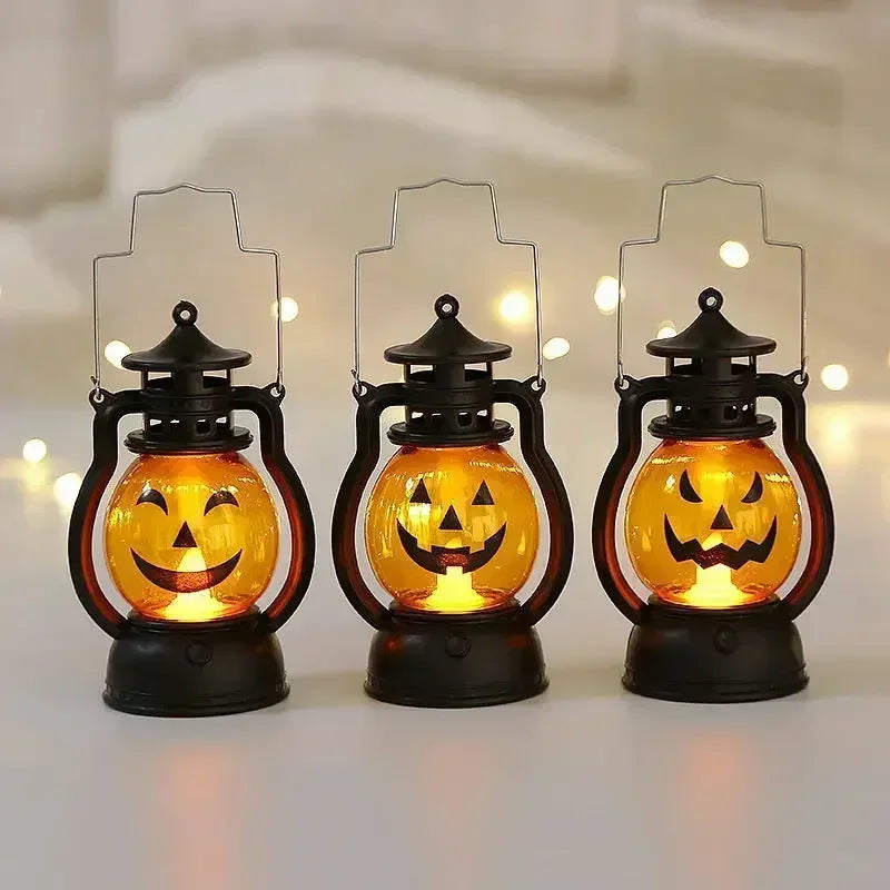 LED Pumpkin Ghost Lantern - Halloween Hanging Decor with Flickering Candlelight, Spooky Witch Castle Party Supplies