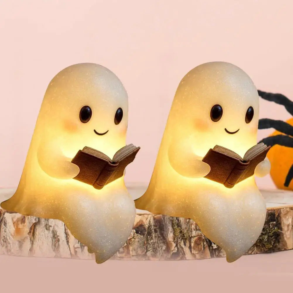 Cute Ghost Reading Lamp Adorable Ghost Night Light for Halloween Decor Book Lovers Cartoon Ghost Bedside Lamp for Reading