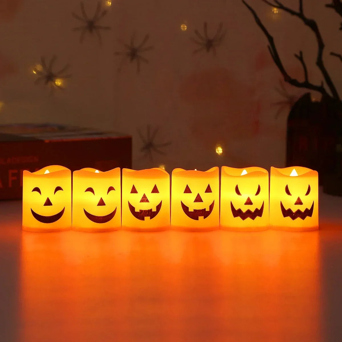 6Pcs LED Candle Light Battery Powered Pumpkin Skull Ghost Spooky Light Halloween Party Decora Ambiance Electronic Candle Lights