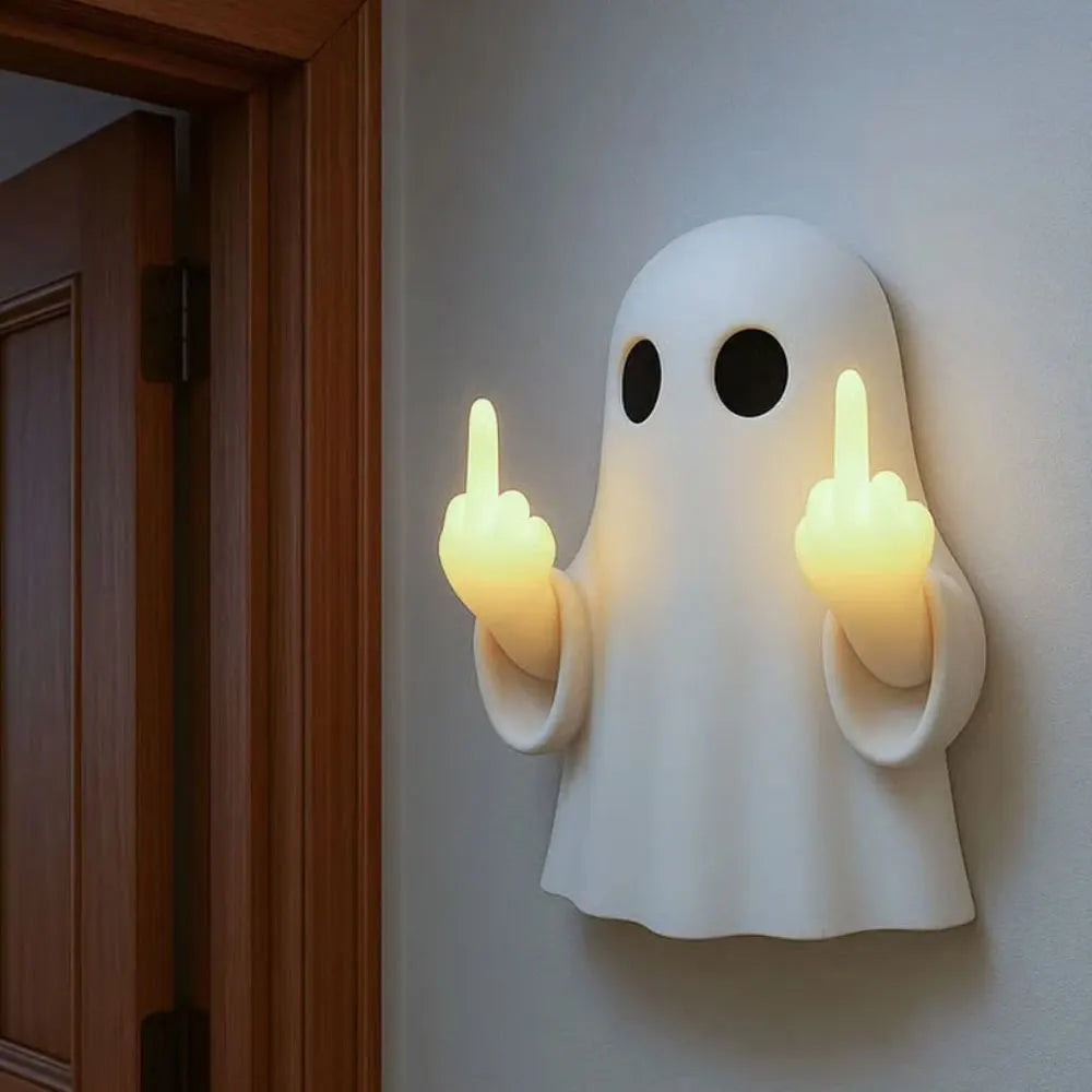 Middle Finger Cute Ghost Statue Night light Ghosts Small Scary Ghost Figurines Wall lamp Halloween Home Decoration