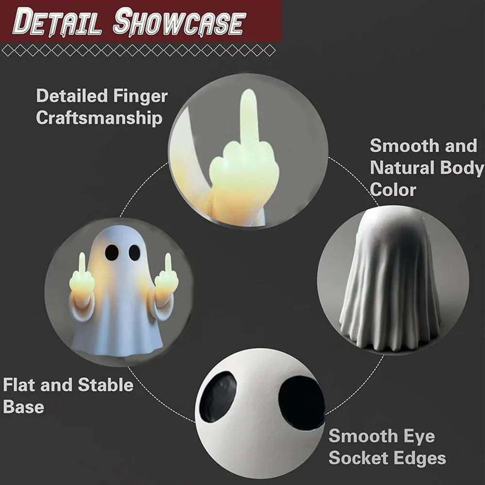 Middle Finger Cute Ghost Statue Night light Ghosts Small Scary Ghost Figurines Wall lamp Halloween Home Decoration