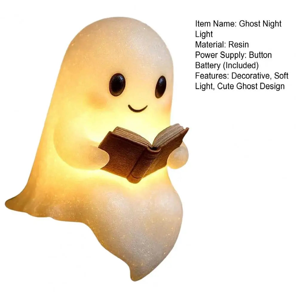 Cute Ghost Reading Lamp Adorable Ghost Night Light for Halloween Decor Book Lovers Cartoon Ghost Bedside Lamp for Reading
