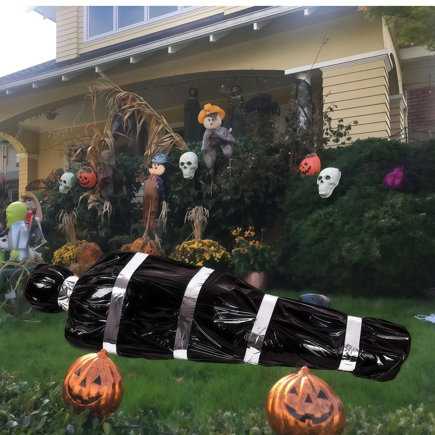 150cm/5ft Hanging Corpse Dead Victim Props, Scary Haunted Creepy House Halloween Decorations, Outdoor Halloween Yard Decorations