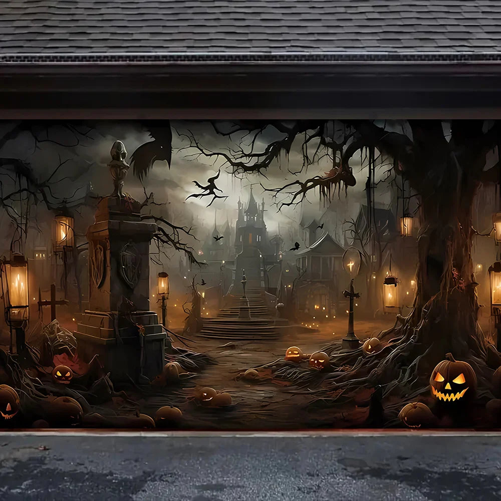 Halloween Garage Door Banner – Horror Town Pumpkin Head Design