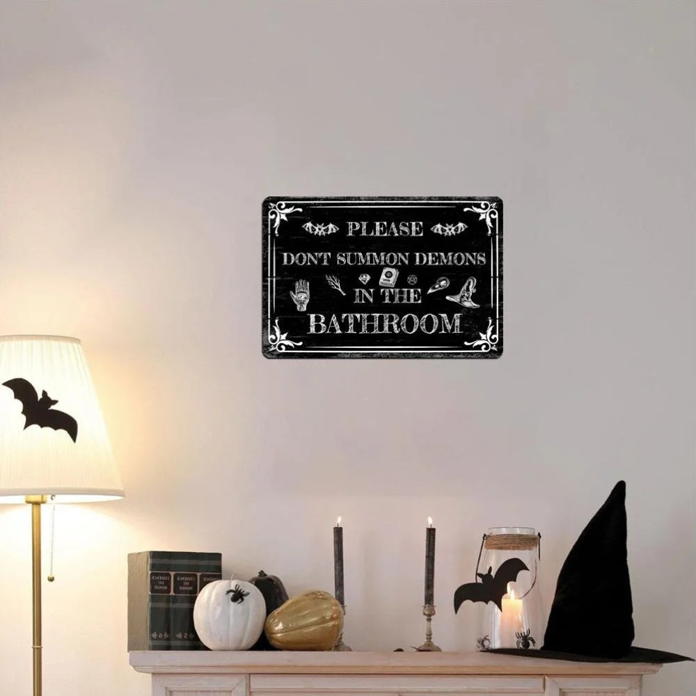Vintage Gothic Metal Sign - "Please Do Not Summon the Devil in the Bathroom" - Multi-Purpose, Electricity-Free