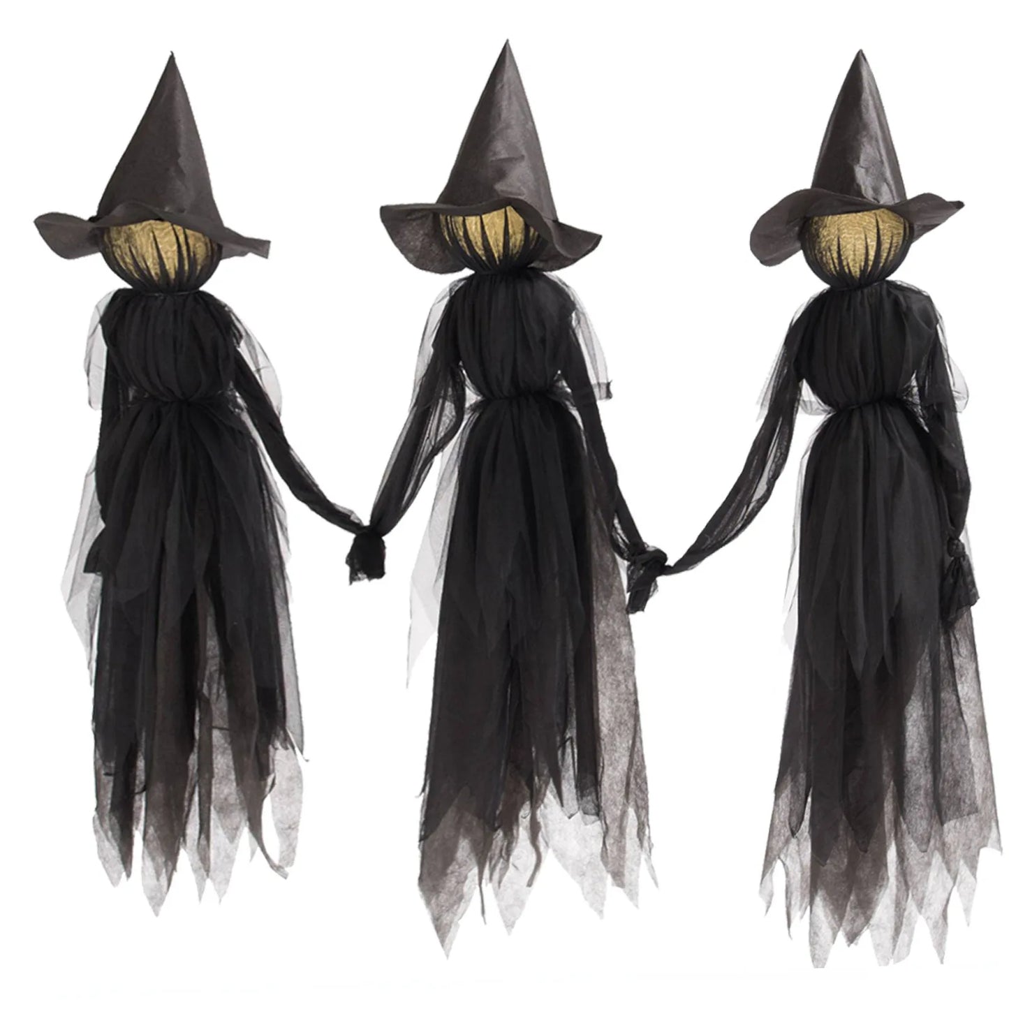 3PCS Halloween Light-Up Screaming Witch Decorations with Flickering LED Faces