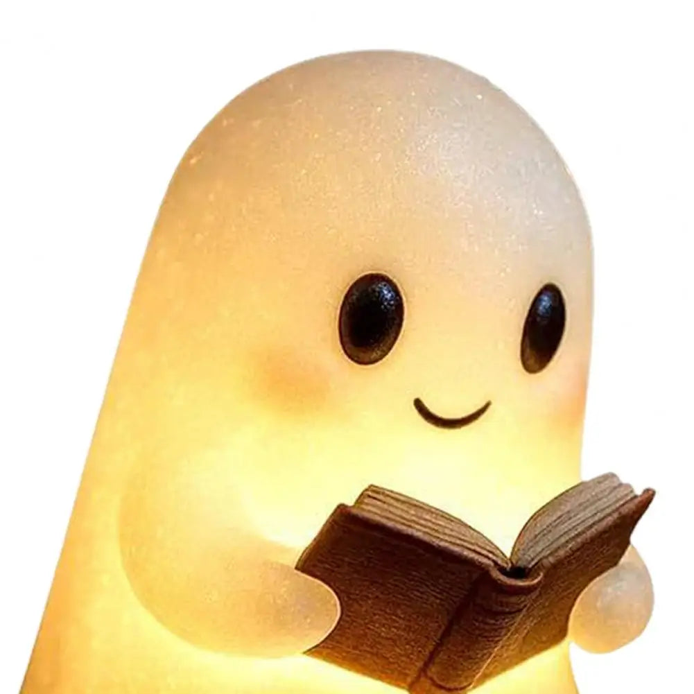 Cute Ghost Reading Lamp Adorable Ghost Night Light for Halloween Decor Book Lovers Cartoon Ghost Bedside Lamp for Reading