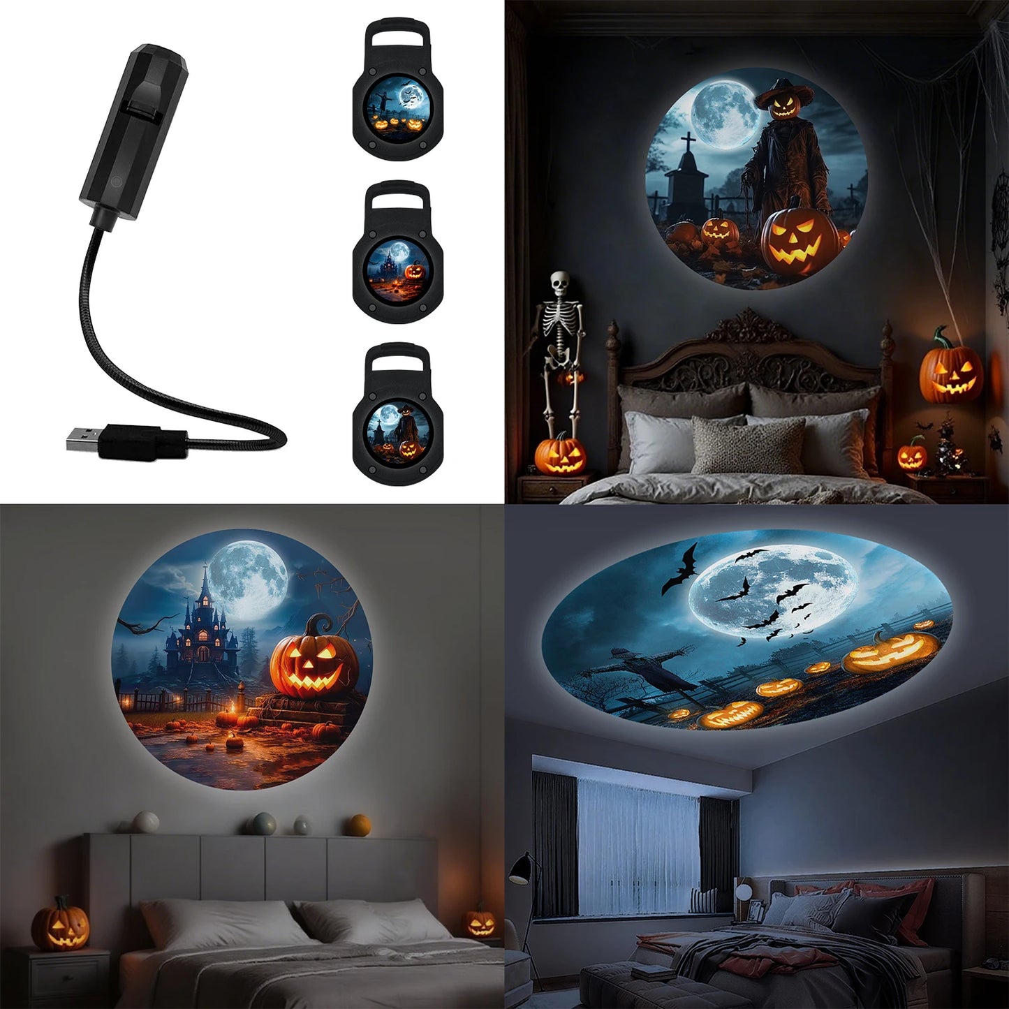 Moon pumpkin projection lamp, three light and shadow switchable, 360° rotatable, room bedroom atmosphere light, Halloween gift