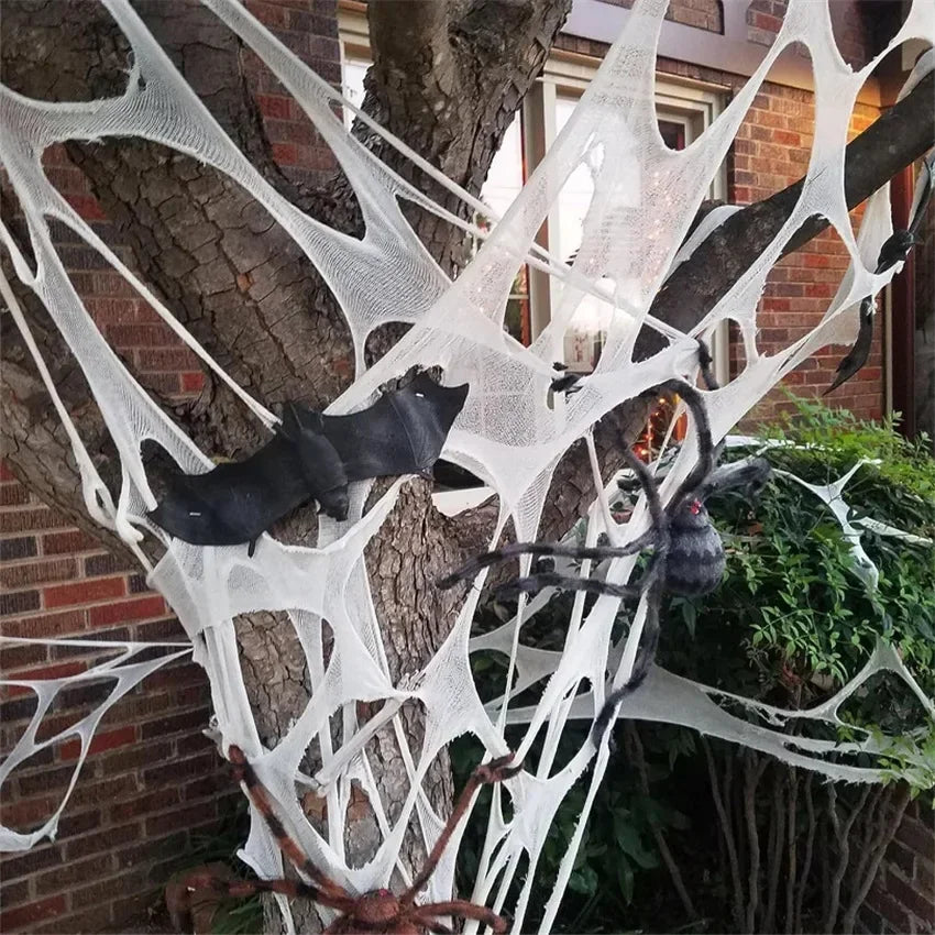 Giant Stretchy Spider Web Halloween Decor 20ft Cobweb Netting Outdoor Scary Indoor Haunt Reusable Creepy Party Must Have