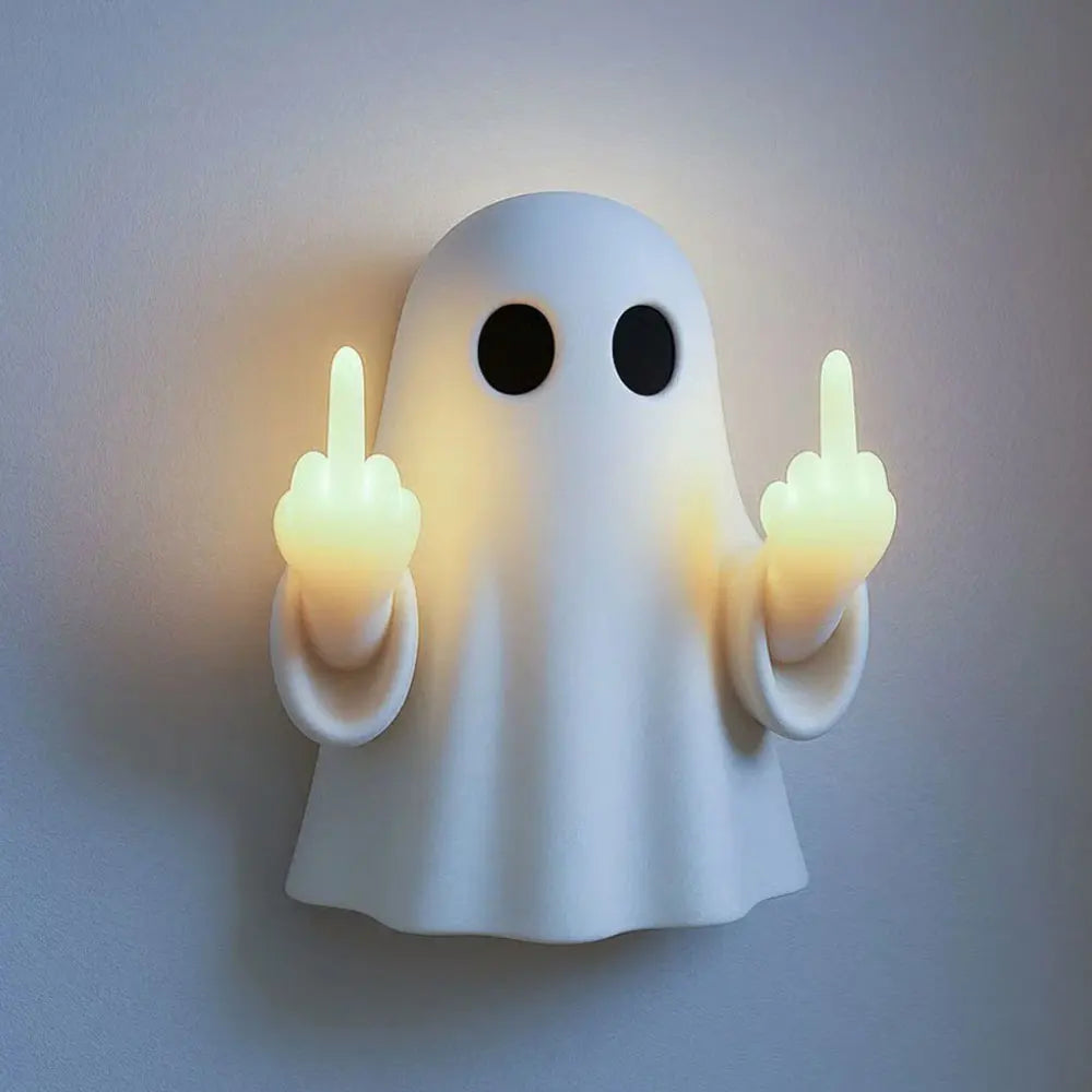 Middle Finger Cute Ghost Statue Night light Ghosts Small Scary Ghost Figurines Wall lamp Halloween Home Decoration