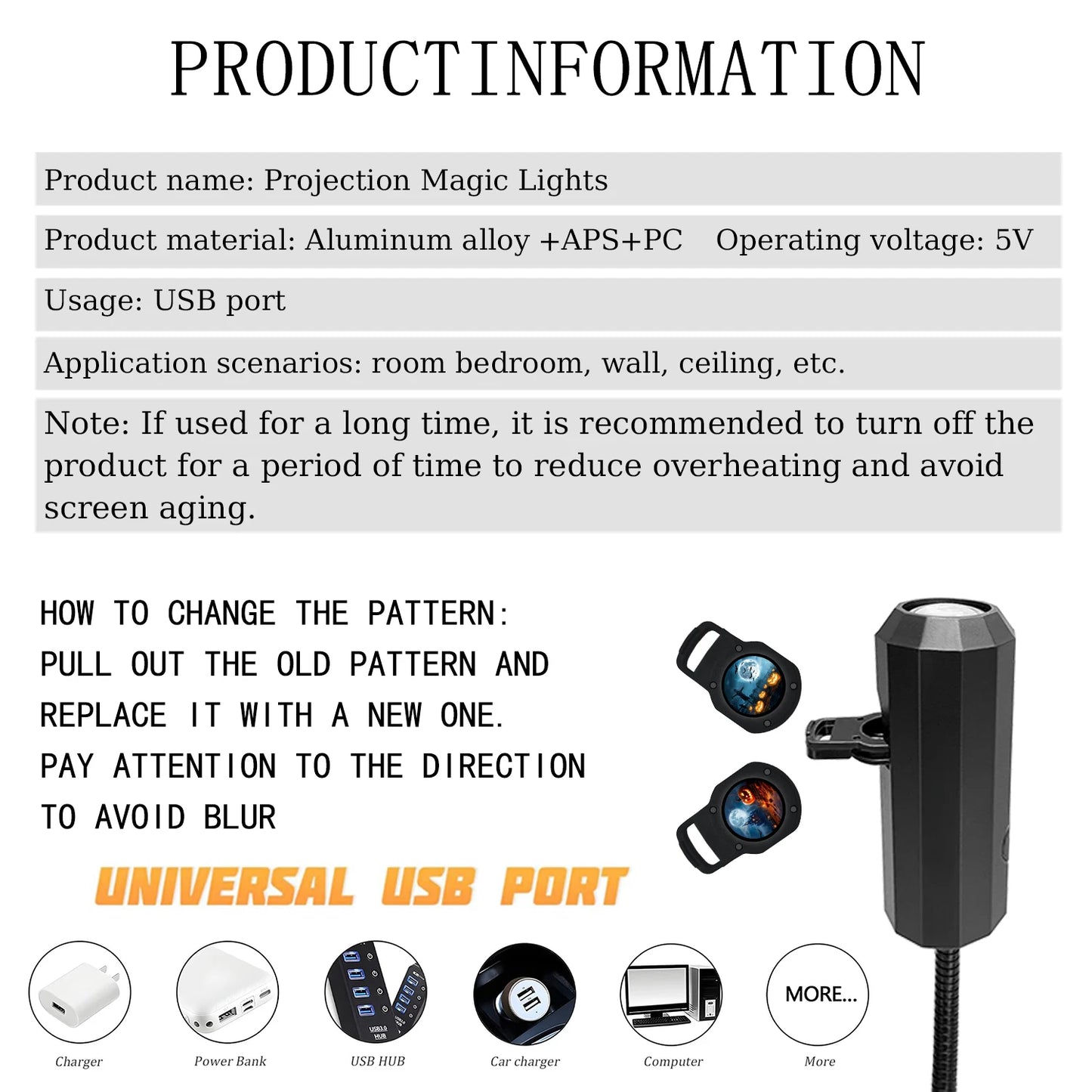 Moon pumpkin projection lamp, three light and shadow switchable, 360° rotatable, room bedroom atmosphere light, Halloween gift