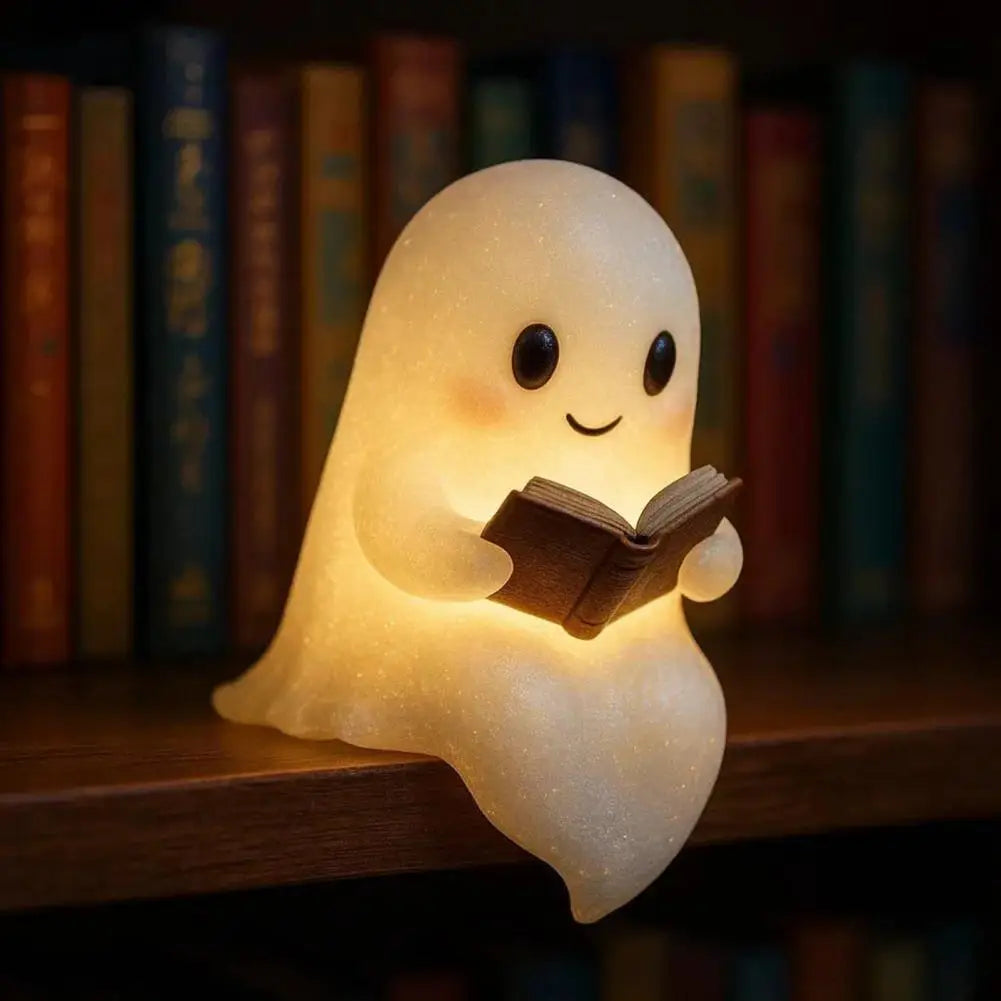 Cute Ghost Reading Lamp Adorable Ghost Night Light for Halloween Decor Book Lovers Cartoon Ghost Bedside Lamp for Reading