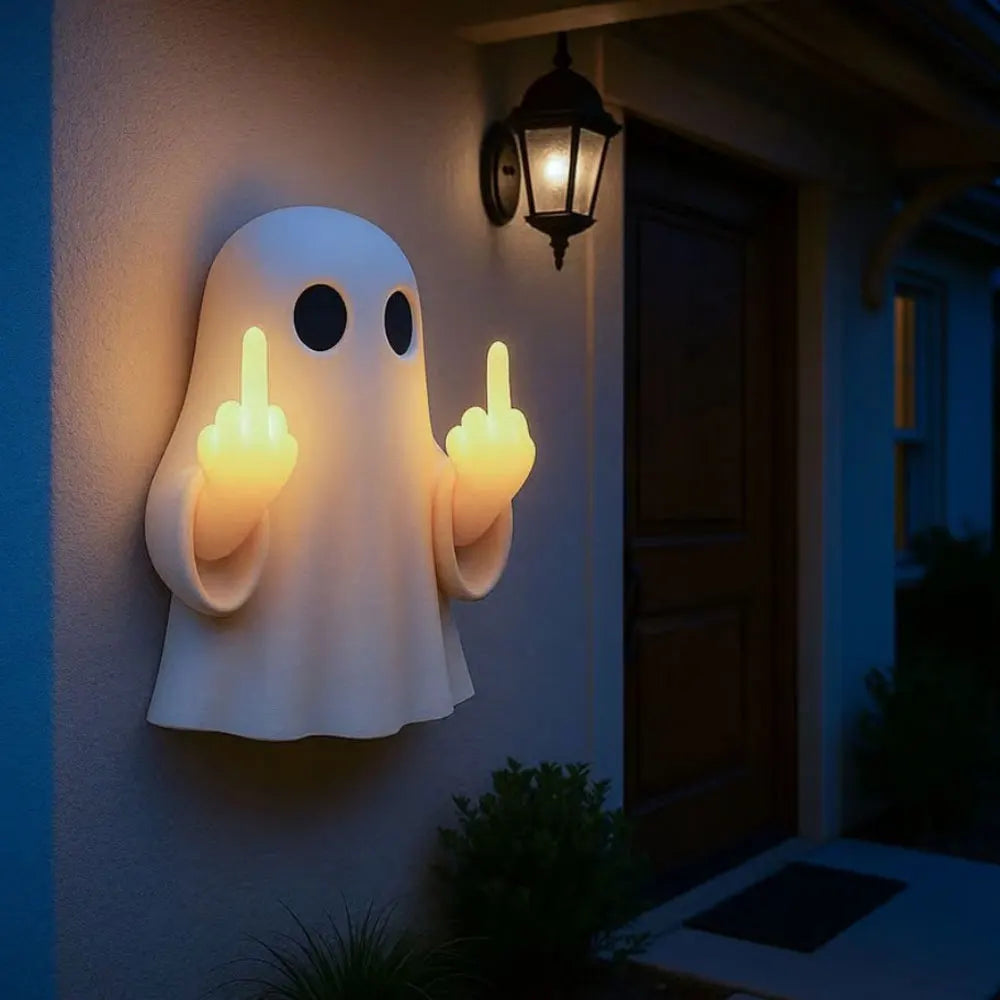 Middle Finger Cute Ghost Statue Night light Ghosts Small Scary Ghost Figurines Wall lamp Halloween Home Decoration