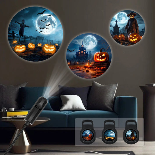 Moon pumpkin projection lamp, three light and shadow switchable, 360° rotatable, room bedroom atmosphere light, Halloween gift