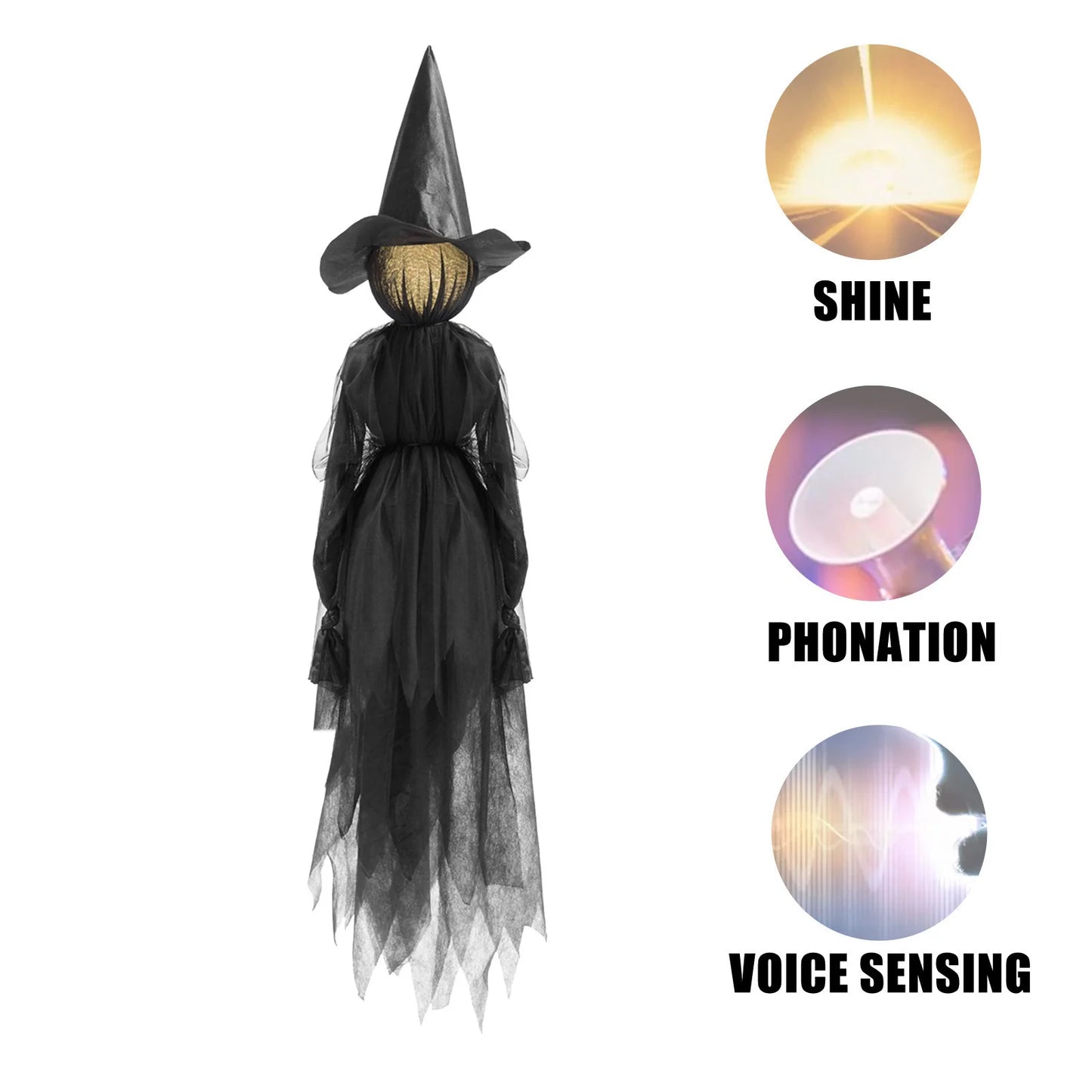 3PCS Halloween Light-Up Screaming Witch Decorations with Flickering LED Faces