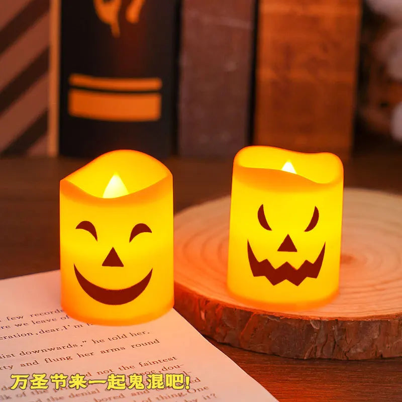 6Pcs LED Candle Light Battery Powered Pumpkin Skull Ghost Spooky Light Halloween Party Decora Ambiance Electronic Candle Lights