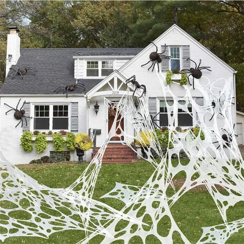 Giant Stretchy Spider Web Halloween Decor 20ft Cobweb Netting Outdoor Scary Indoor Haunt Reusable Creepy Party Must Have