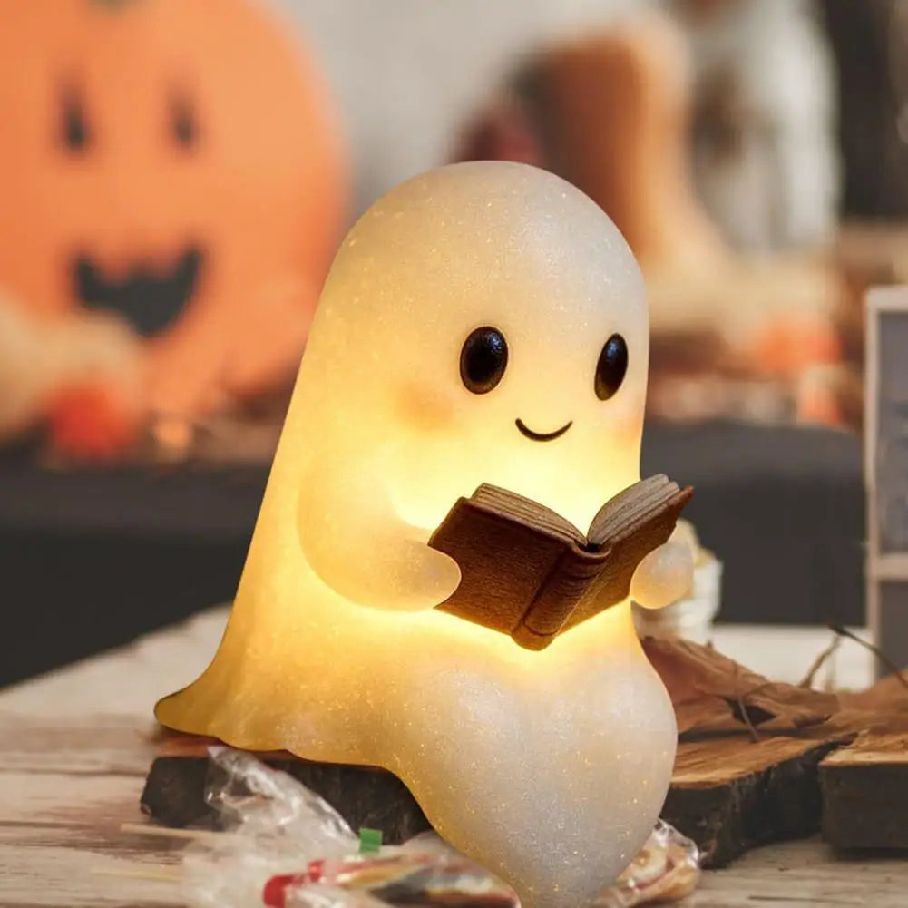 Cute Ghost Reading Lamp Adorable Ghost Night Light for Halloween Decor Book Lovers Cartoon Ghost Bedside Lamp for Reading