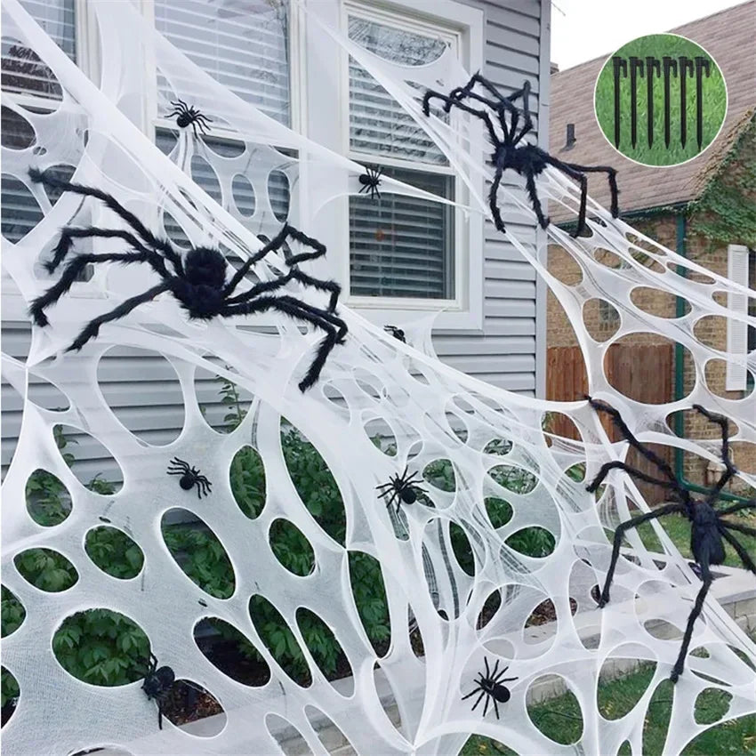 Giant Stretchy Spider Web Halloween Decor 20ft Cobweb Netting Outdoor Scary Indoor Haunt Reusable Creepy Party Must Have