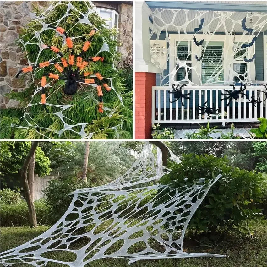 Giant Stretchy Spider Web Halloween Decor 20ft Cobweb Netting Outdoor Scary Indoor Haunt Reusable Creepy Party Must Have