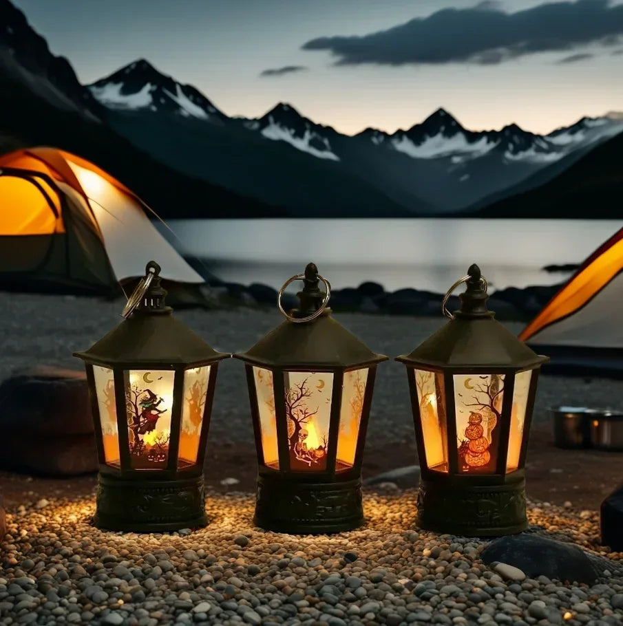 LED Pumpkin Ghost Lantern - Halloween Hanging Decor with Flickering Candlelight, Spooky Witch Castle Party Supplies