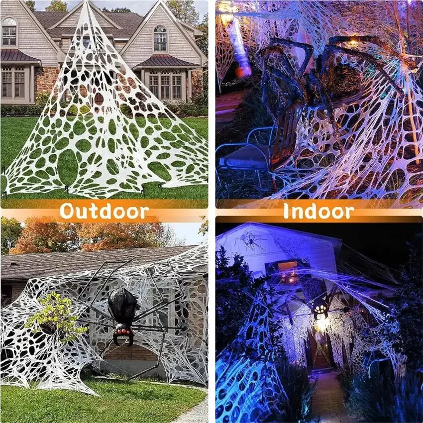 Giant Stretchy Spider Web Halloween Decor 20ft Cobweb Netting Outdoor Scary Indoor Haunt Reusable Creepy Party Must Have