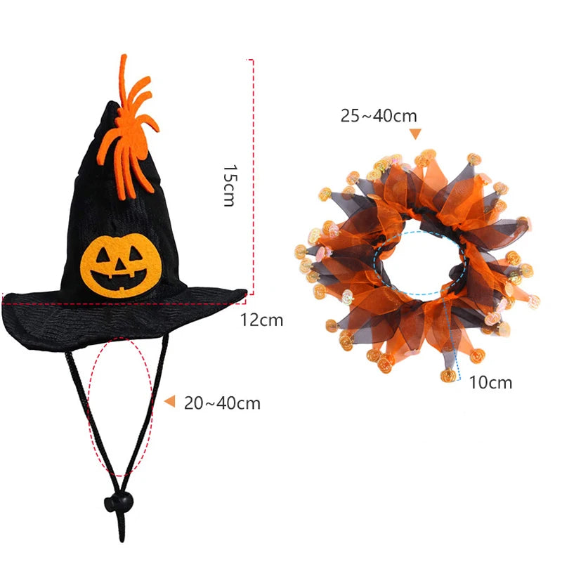 1 Set Halloween Christmas Set Cat Costumes Pumpkin Cute Cat Hat Scarf Clothes for Small Dogs Pet Cosplay Prop