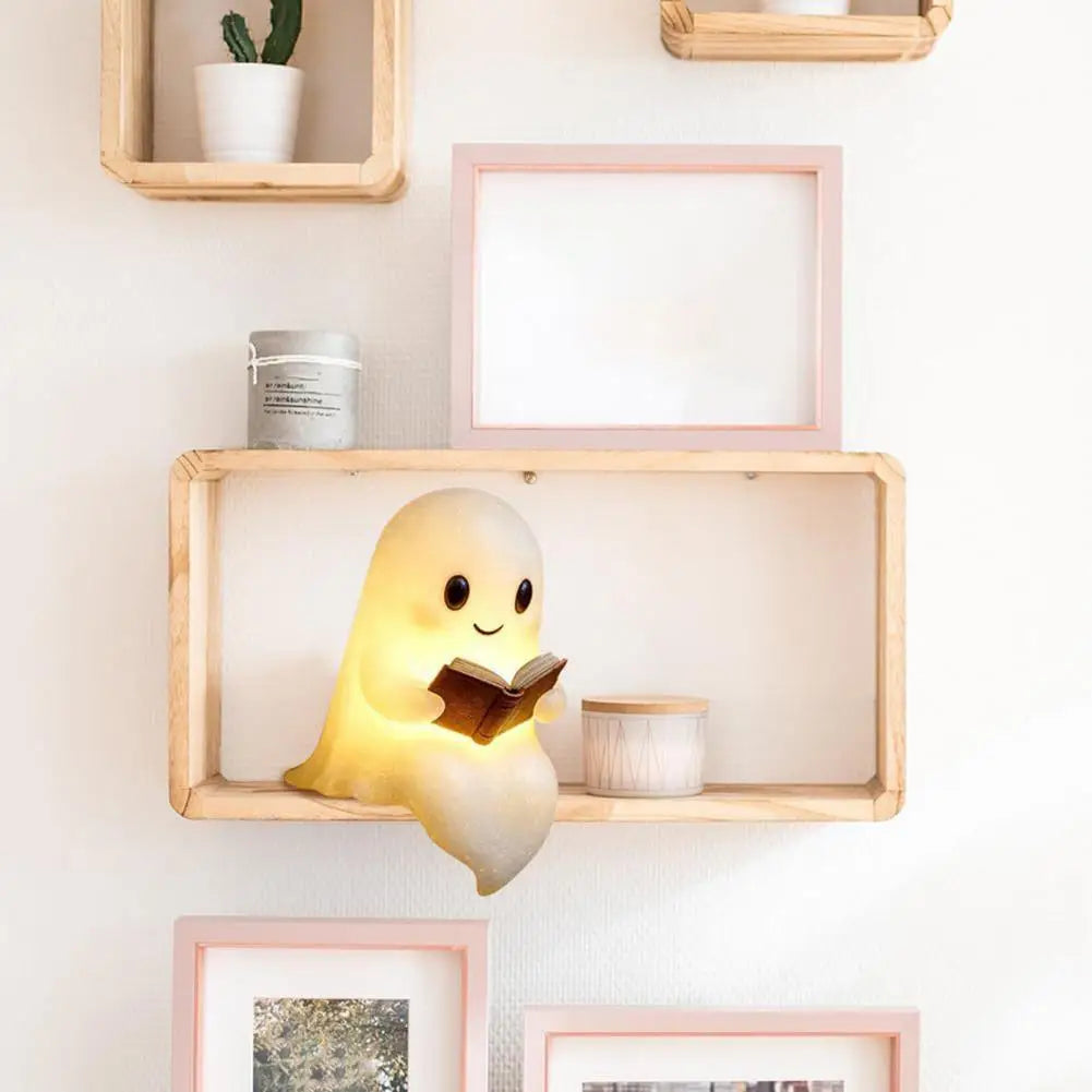 Cute Ghost Reading Lamp Adorable Ghost Night Light for Halloween Decor Book Lovers Cartoon Ghost Bedside Lamp for Reading