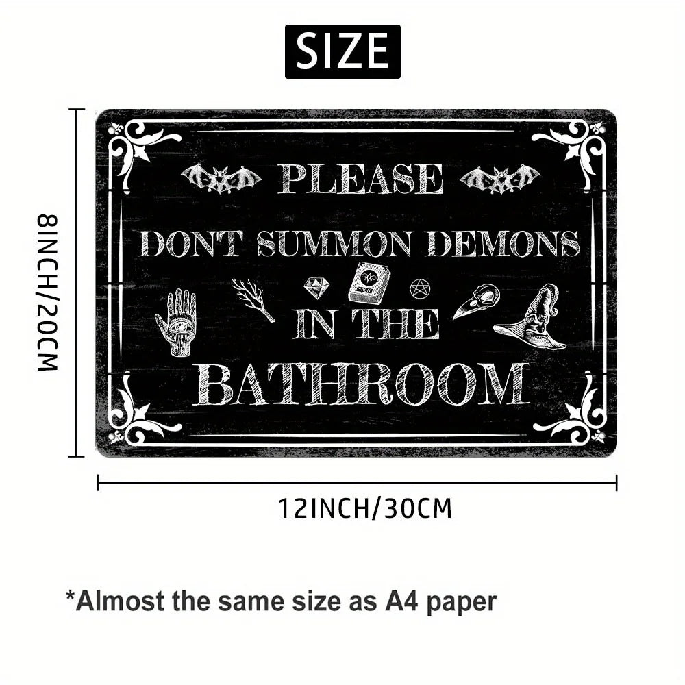 Vintage Gothic Metal Sign - "Please Do Not Summon the Devil in the Bathroom" - Multi-Purpose, Electricity-Free