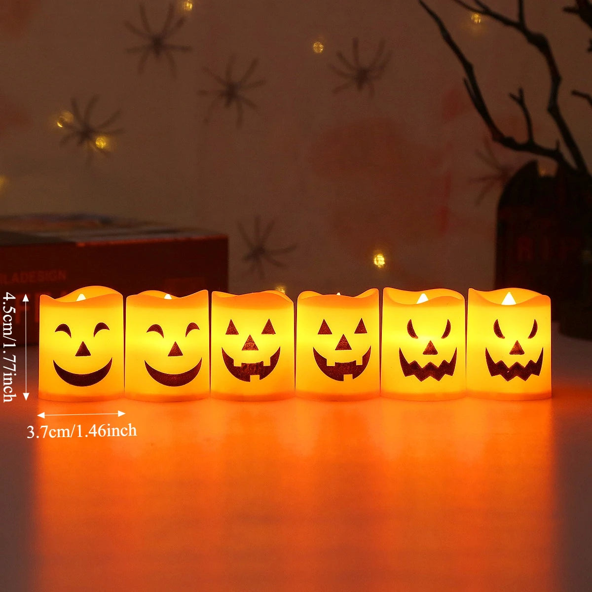 6Pcs LED Candle Light Battery Powered Pumpkin Skull Ghost Spooky Light Halloween Party Decora Ambiance Electronic Candle Lights