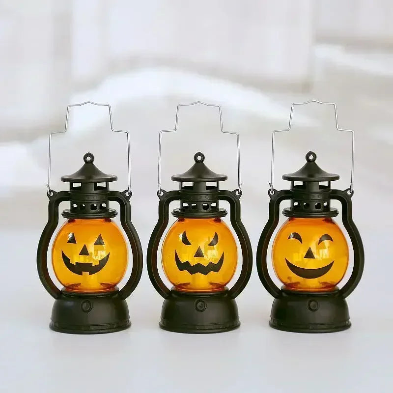 LED Pumpkin Ghost Lantern - Halloween Hanging Decor with Flickering Candlelight, Spooky Witch Castle Party Supplies