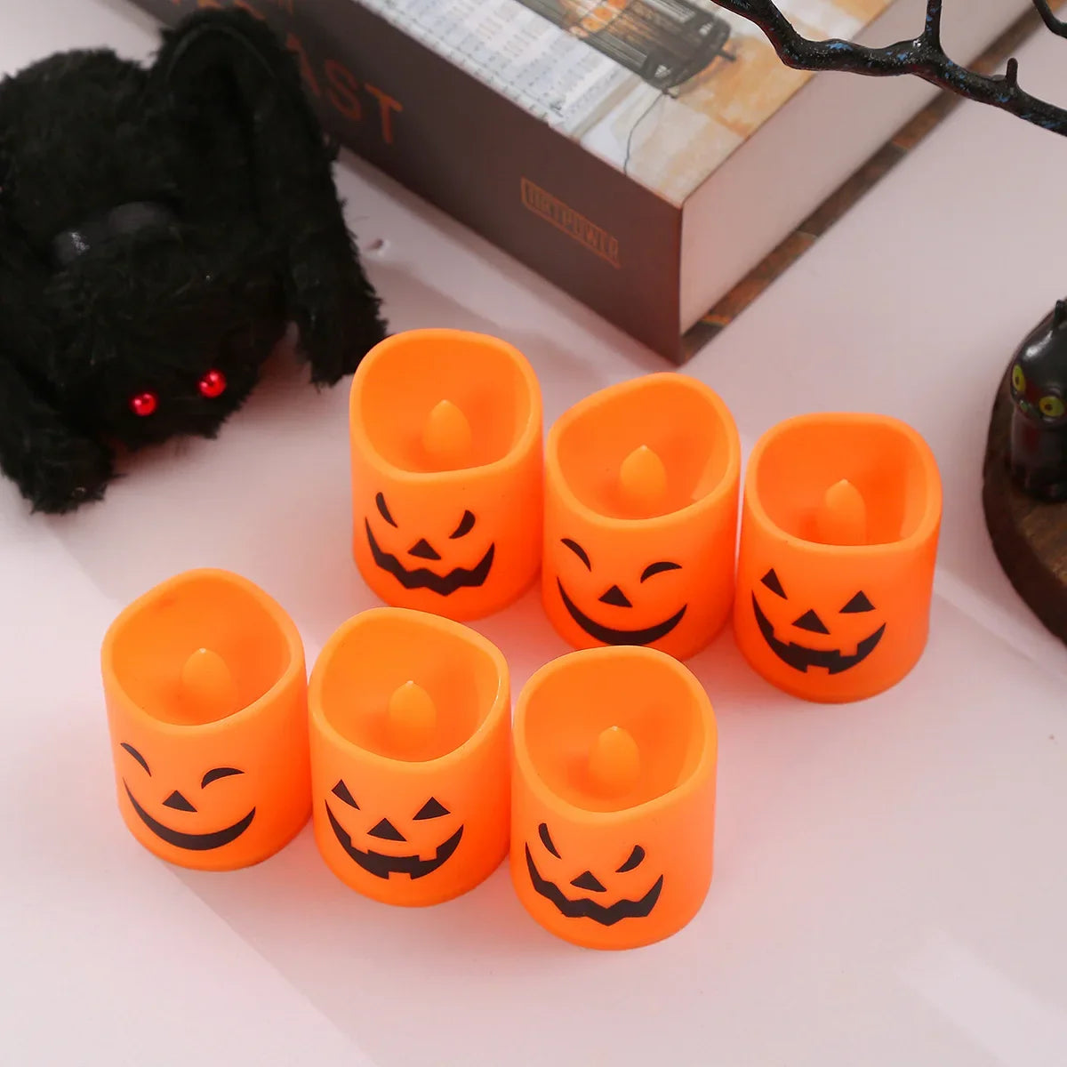 6Pcs LED Candle Light Battery Powered Pumpkin Skull Ghost Spooky Light Halloween Party Decora Ambiance Electronic Candle Lights