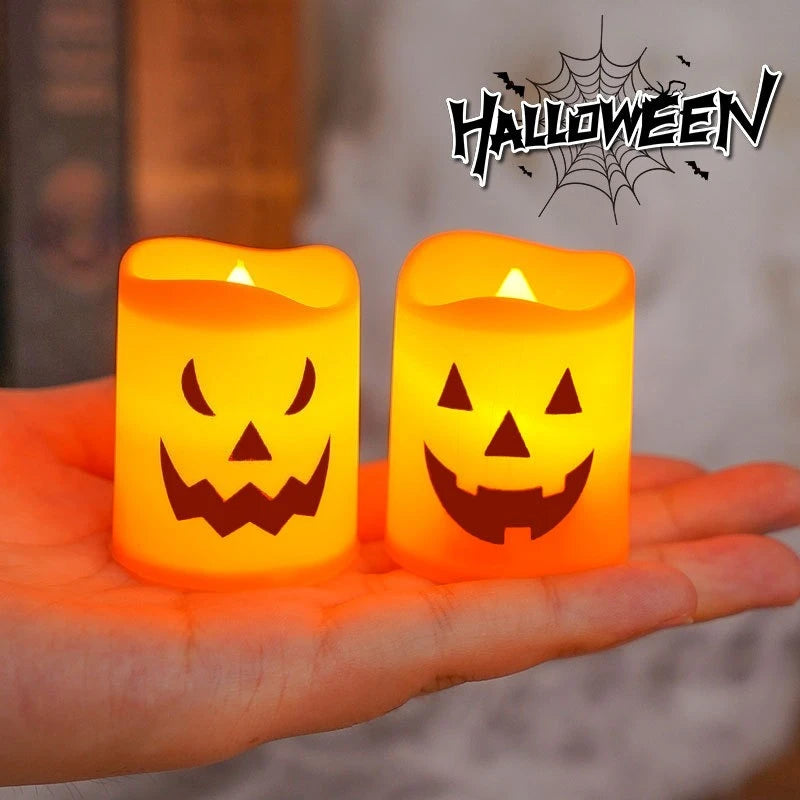 6Pcs LED Candle Light Battery Powered Pumpkin Skull Ghost Spooky Light Halloween Party Decora Ambiance Electronic Candle Lights