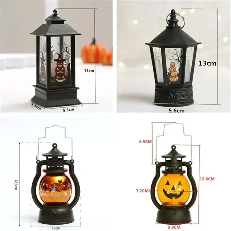 LED Pumpkin Ghost Lantern - Halloween Hanging Decor with Flickering Candlelight, Spooky Witch Castle Party Supplies