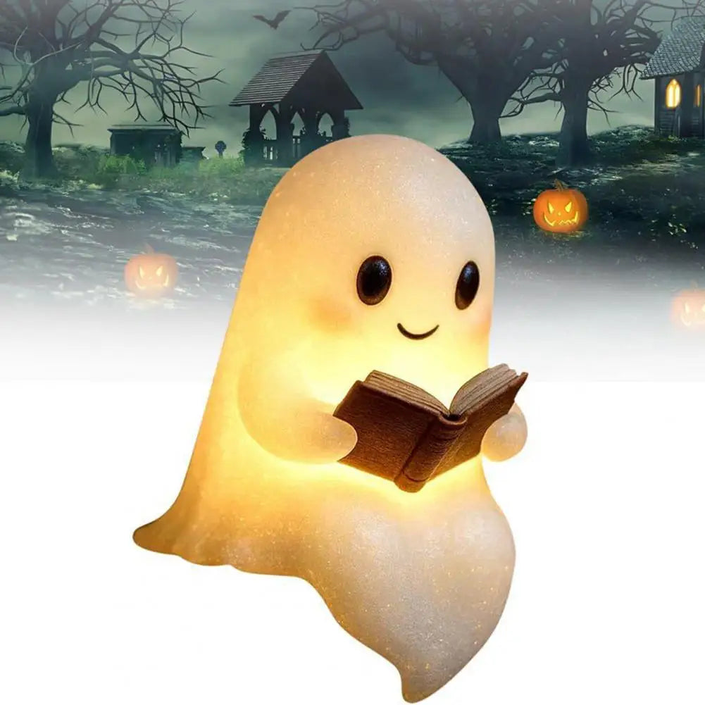 Cute Ghost Reading Lamp Adorable Ghost Night Light for Halloween Decor Book Lovers Cartoon Ghost Bedside Lamp for Reading
