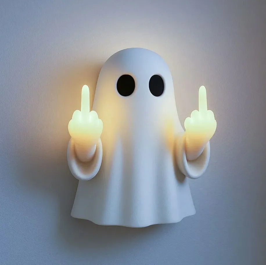 Middle Finger Cute Ghost Statue Night light Ghosts Small Scary Ghost Figurines Wall lamp Halloween Home Decoration