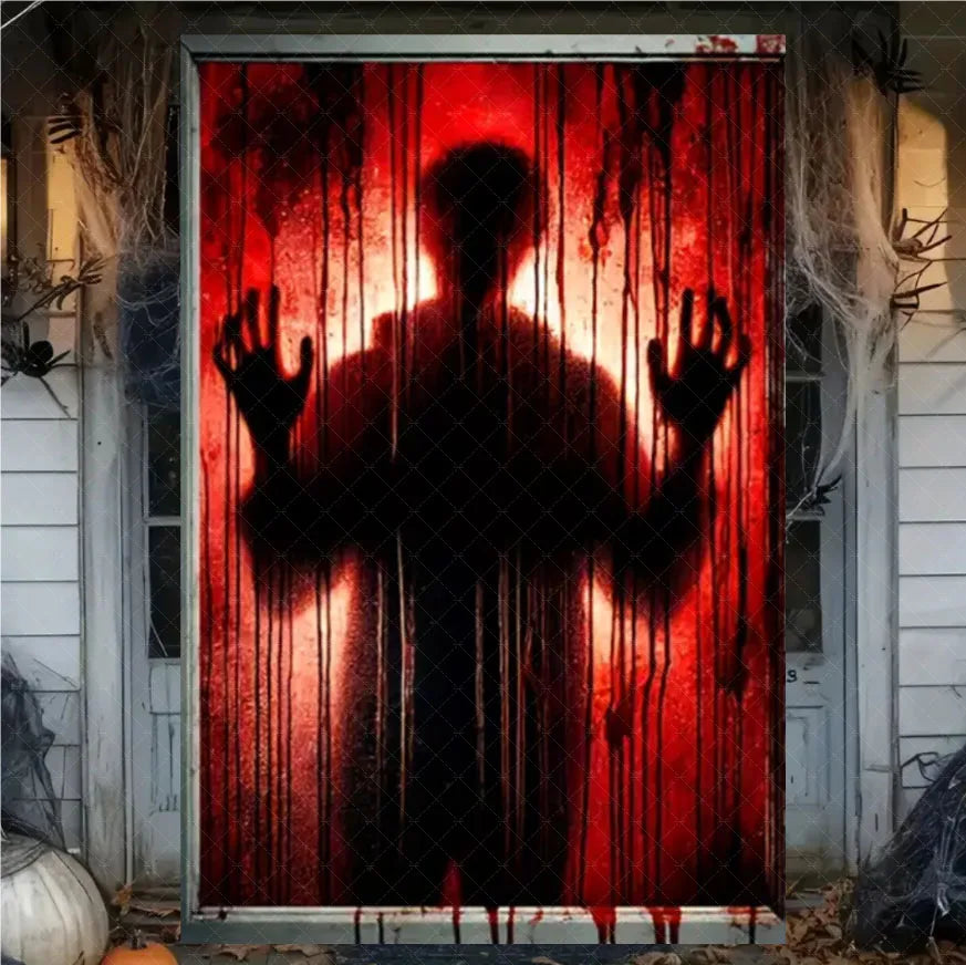 Horror Halloween Party Backdrop Banner – Witch, Zombie & Ghost Design Vinyl Door & Window Hanging Decoration