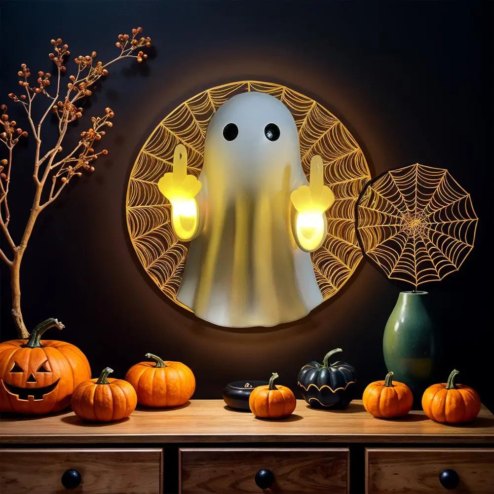 Middle Finger Cute Ghost Statue Night light Ghosts Small Scary Ghost Figurines Wall lamp Halloween Home Decoration