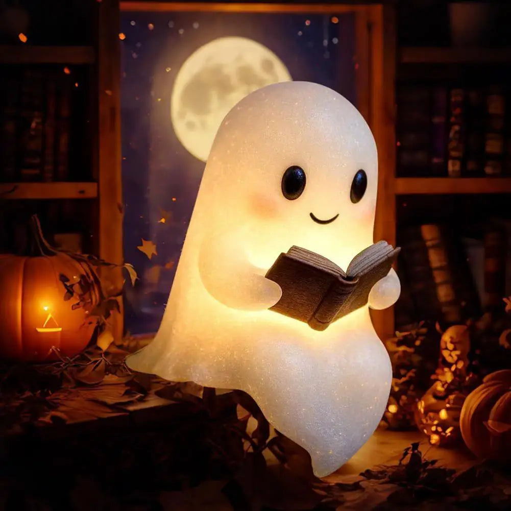 Cute Ghost Reading Lamp Adorable Ghost Night Light for Halloween Decor Book Lovers Cartoon Ghost Bedside Lamp for Reading
