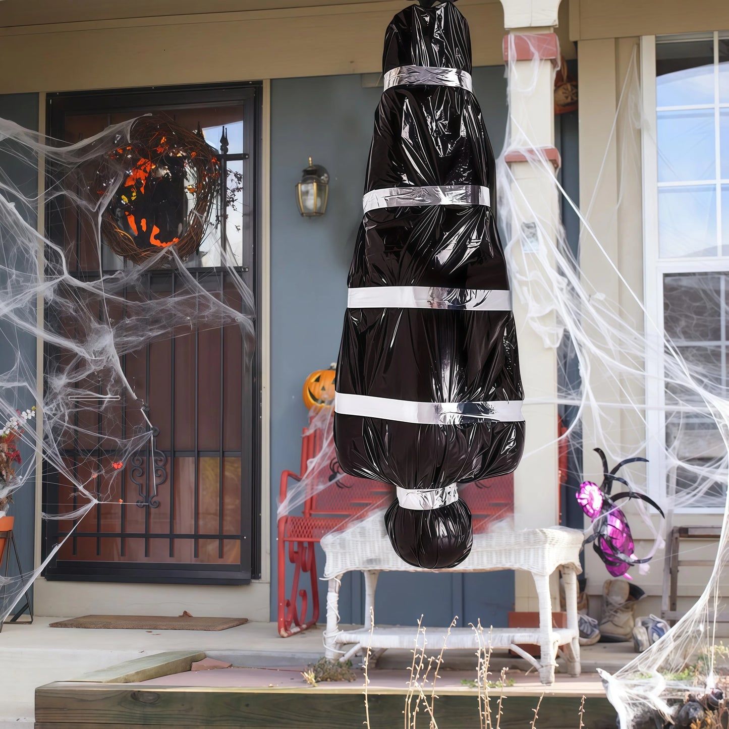 150cm/5ft Hanging Corpse Dead Victim Props, Scary Haunted Creepy House Halloween Decorations, Outdoor Halloween Yard Decorations