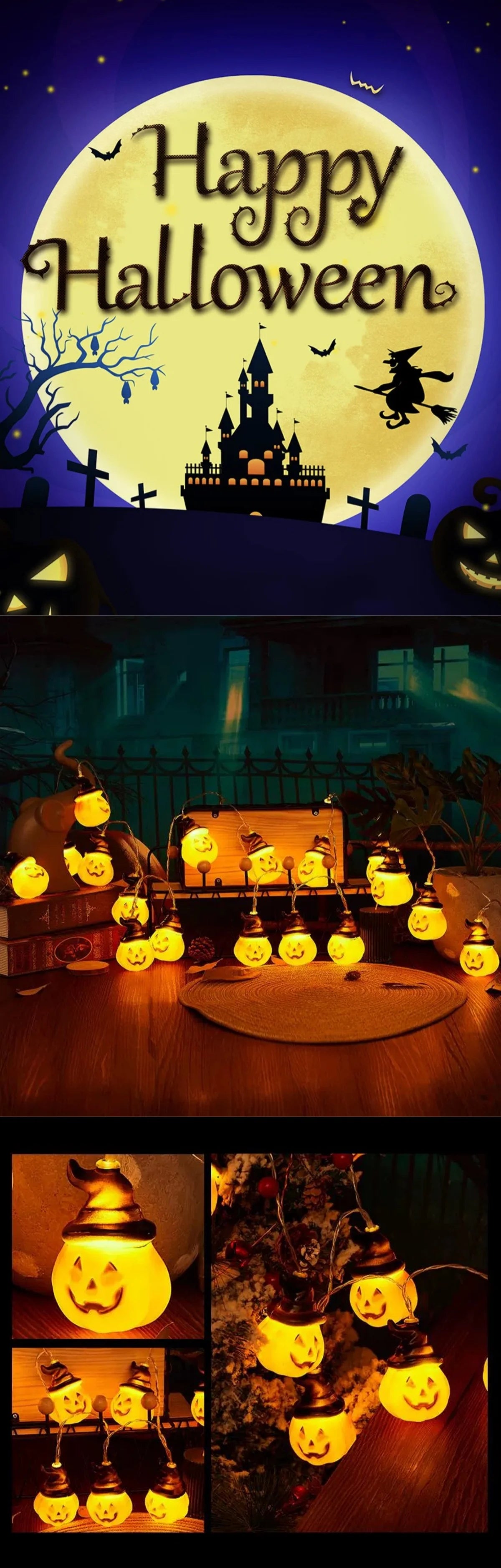Halloween Classic Pumpkin Lantern Festival Party Atmosphere Decorative Lamp 1.5m 10LED Fun and Wonderful Night