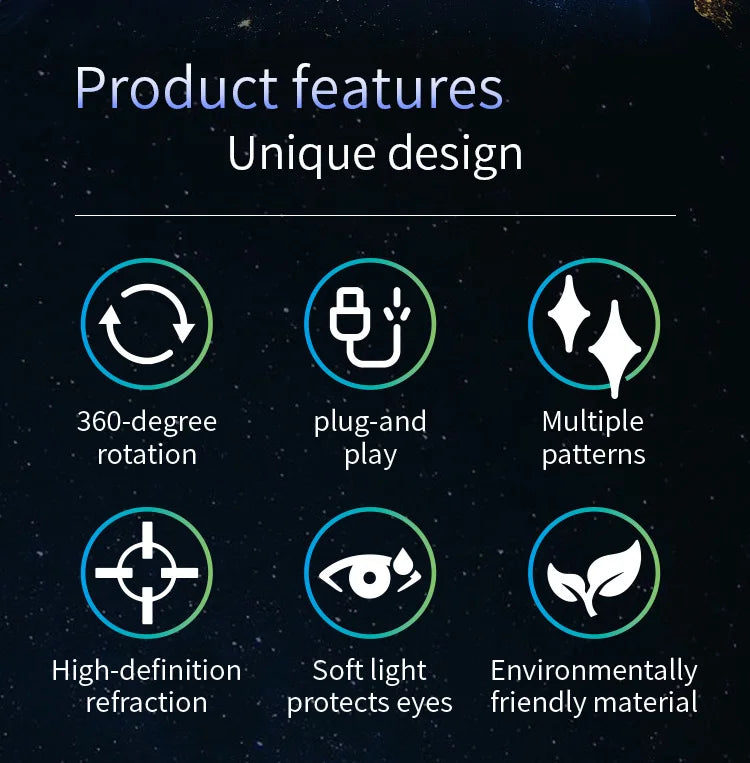 Halloween USB Projector Light Skull NightLight Ghost LED Lamp 360Degree Rotating Switchable Pattern Design Dark & Night Ambiance