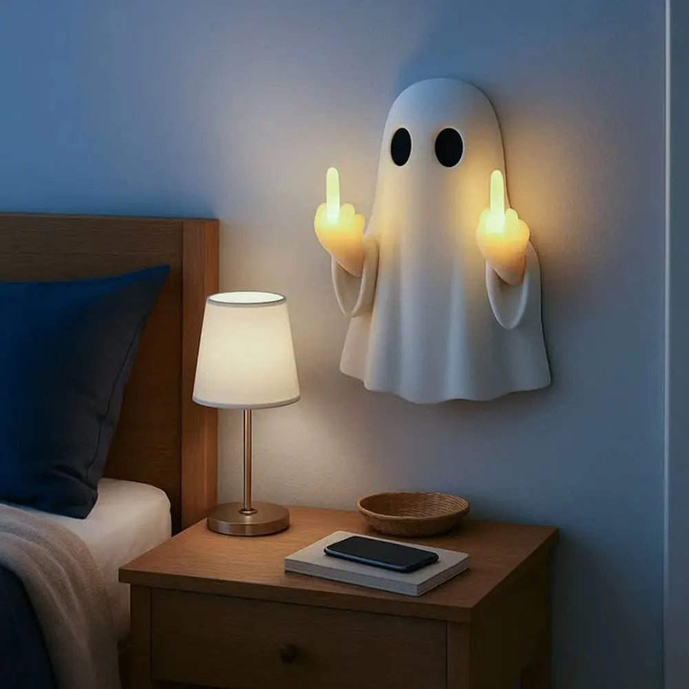 Middle Finger Cute Ghost Statue Night light Ghosts Small Scary Ghost Figurines Wall lamp Halloween Home Decoration