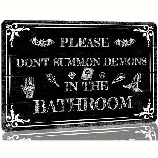 Vintage Gothic Metal Sign - "Please Do Not Summon the Devil in the Bathroom" - Multi-Purpose, Electricity-Free
