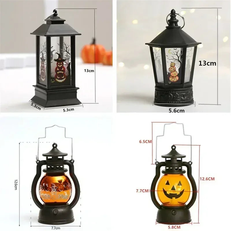 LED Pumpkin Ghost Lantern - Halloween Hanging Decor with Flickering Candlelight, Spooky Witch Castle Party Supplies