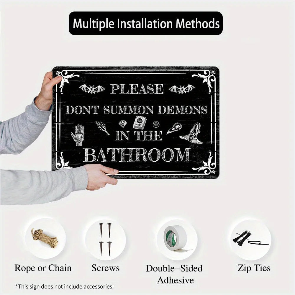 Vintage Gothic Metal Sign - "Please Do Not Summon the Devil in the Bathroom" - Multi-Purpose, Electricity-Free