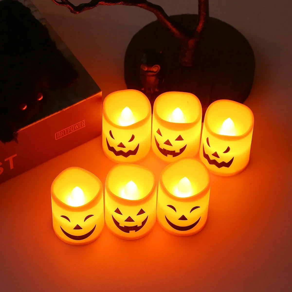 6Pcs LED Candle Light Battery Powered Pumpkin Skull Ghost Spooky Light Halloween Party Decora Ambiance Electronic Candle Lights
